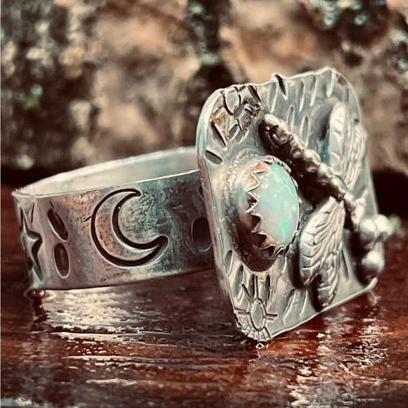Jody Waltman Dragonfly Ring in Sterling Silver, Opal Accent, Artisan Jewelry - Picture 4 of 15